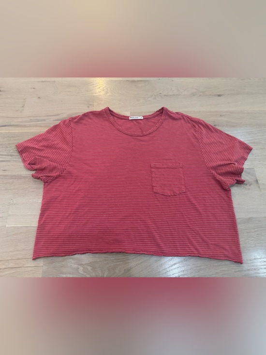 Marine Layer Tops - Marine Layer Saddle Pocket Tee ALTERED cropped raw hem red stripe size XL